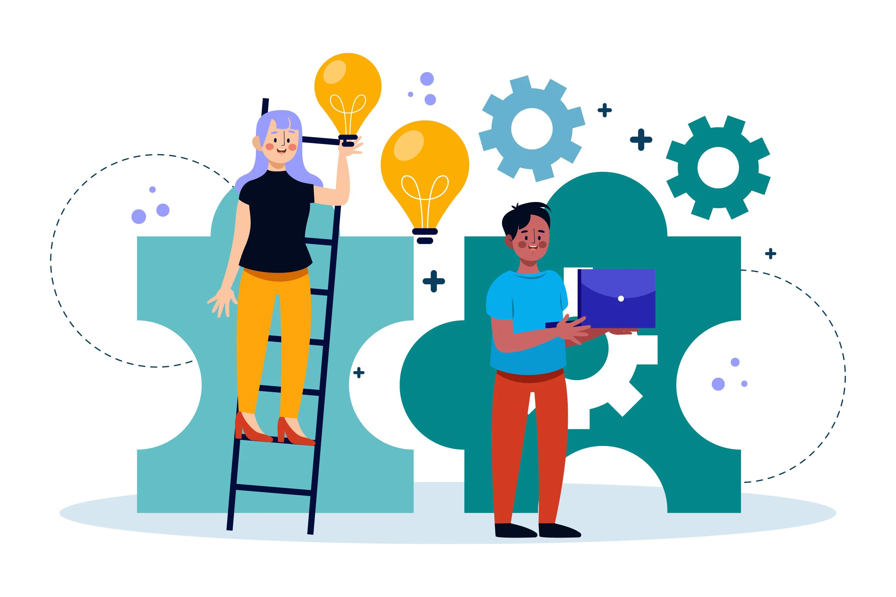 Image symbolisant la validation de concept et la réduction des risques. Deux professionnels travaillent sur un Proof of Concept pour tester et valider une idée de projet innovant avant l'investissement.